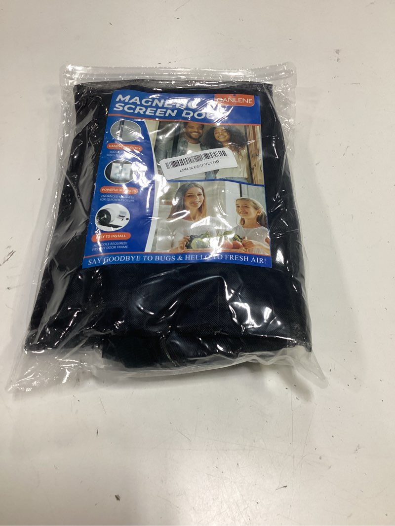 Condition photo showing Good Condition for magnetic screen door left right side opening polyethylene terephthalate mesh greater than fiberglass and polyester easy install black screen 34"x84"