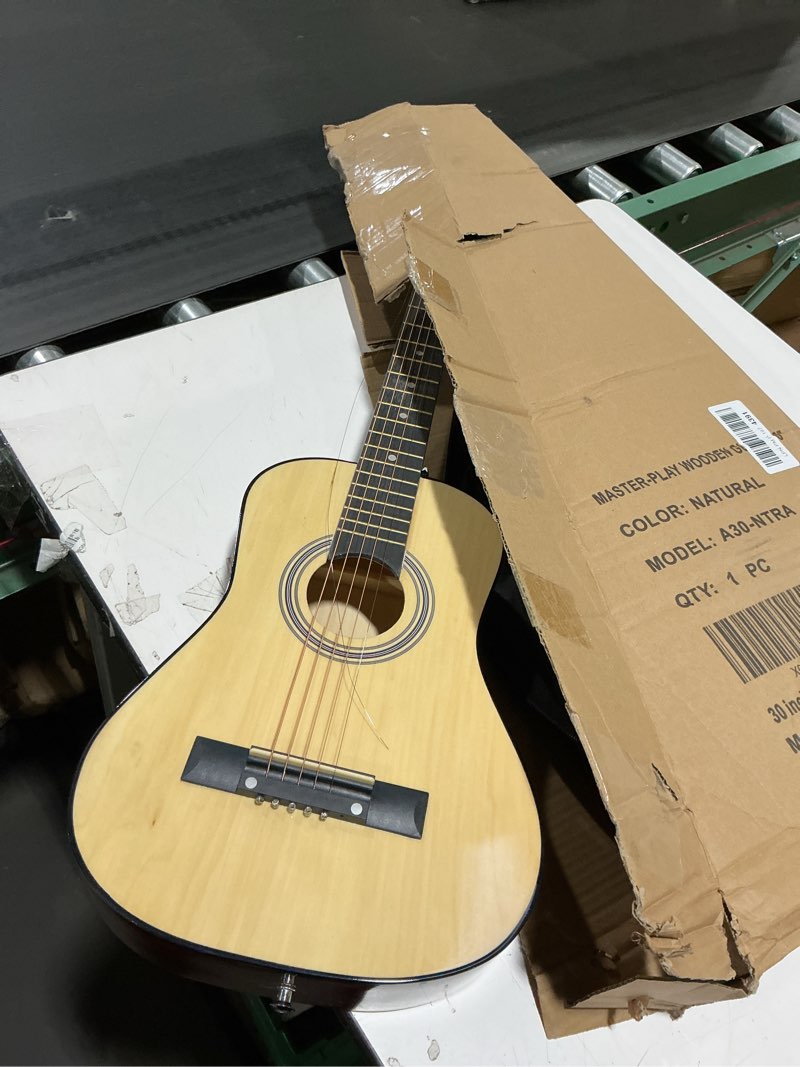 Condition photo showing As Is for classical acoustic guitar for kids by masterplay- 30” beginner guitar for learners- accoustic string starter kit: guitar bag, tuner, strap, extra strings, picks, wash cloth, capo (natrual) right handed natrual