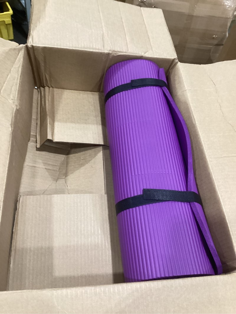 Condition photo showing As Is for gaiam yoga mat, pilates & exercise mat, thick 2/5" (10mm) workout mat with easy-cinch carrying strap for home & gym workouts purple 2/5" (10mm)