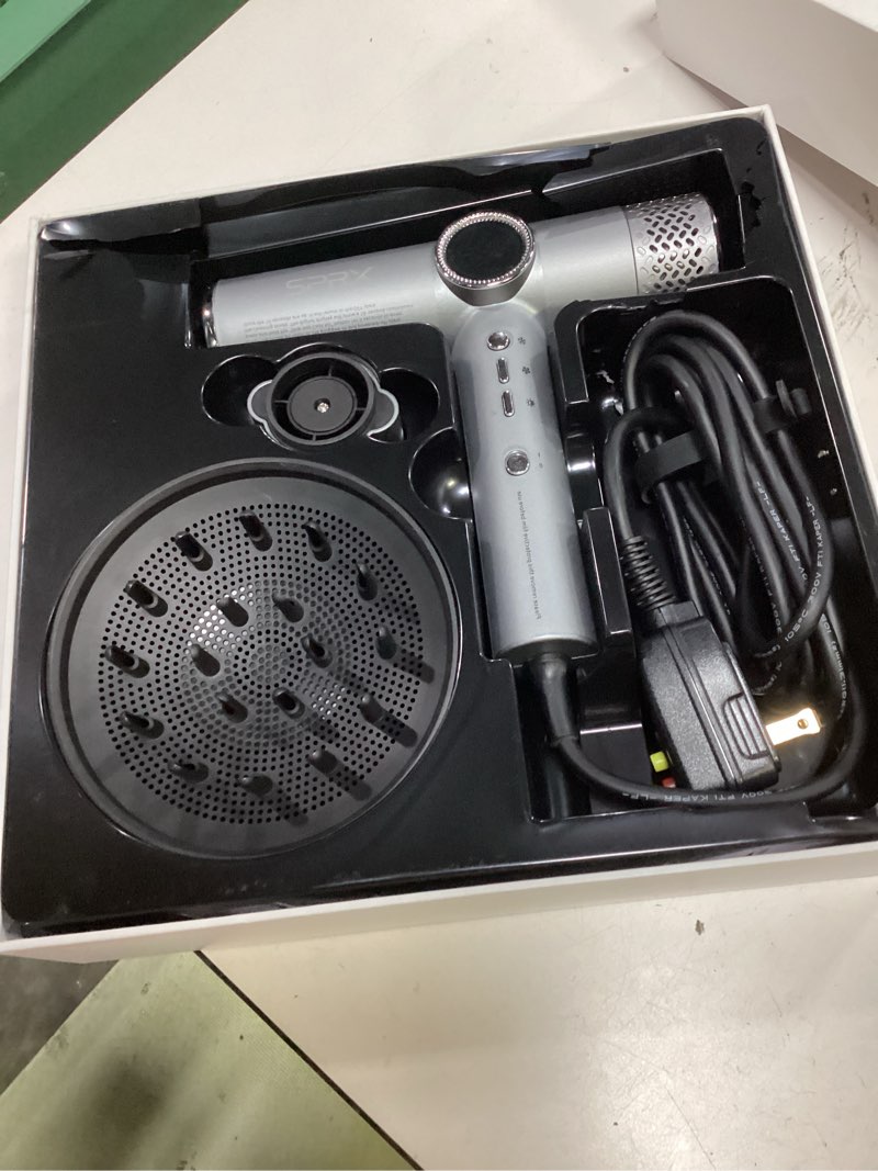 Condition photo showing Good Condition for high-speed ionic hair dryer with diffuser,160,000 rpm professional brushless motor blow dryer,fast drying without damage,500m negative ions,lightweight travel design (low noise, salon quality) silver 2404r-0