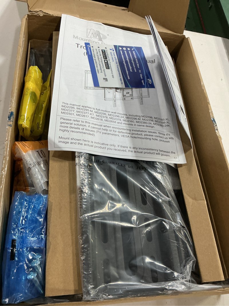 Condition photo showing New/Like New for mounting dream tv wall mount for most 32-65 inch tv, full motion tv mount with dual arms, wall mount bracket with swivel and tilt, fits 16", 18", 24" studs, max vesa 400x400mm, 99 lbs, md2380-24k 26-55" tv mount
