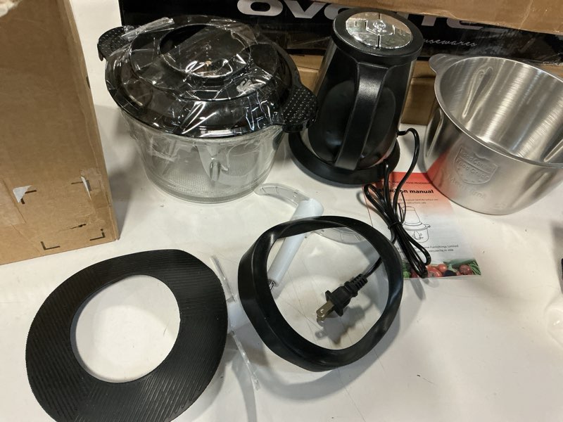 Condition photo showing As Is for 3-Speed Electric Food Processor: Meat Grinder, Vegetable Chopper & Baby Food Maker - 300W, 2 Bowls (8 Cup Stainless Steel+8 Cup Glass), Quiet Operation