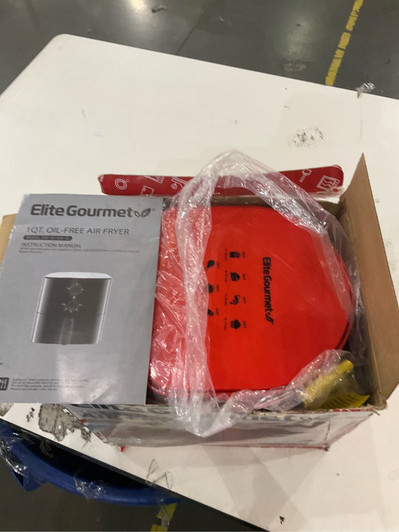 Condition photo showing As Is for Elite Gourmet EAF-3218R Personal 1.1 Quart Compact Space Saving Electric Hot Air Fryer Oil-Less Healthy Cooker, Timer & Temperature Controls, Red.
