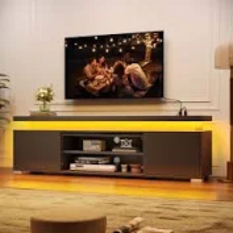 TV Stand for TVs up to 65", Entertainment Center with Storage, RGB LED Lights and 4 AC Outlets