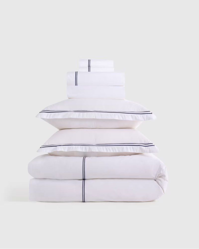 Organic QUINCE Crisp Percale Embellished Deluxe Bedding Bundle king 