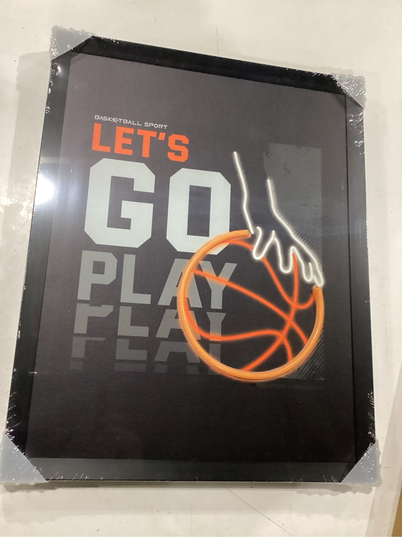 Condition photo showing New/Like New for viyyiea neon basketball led wall art, usb powered black framed canvas prints, cyberpunk glow décor for gaming rooms, bedrooms & living rooms - 20l x 16w basketball 20"l x 16"w