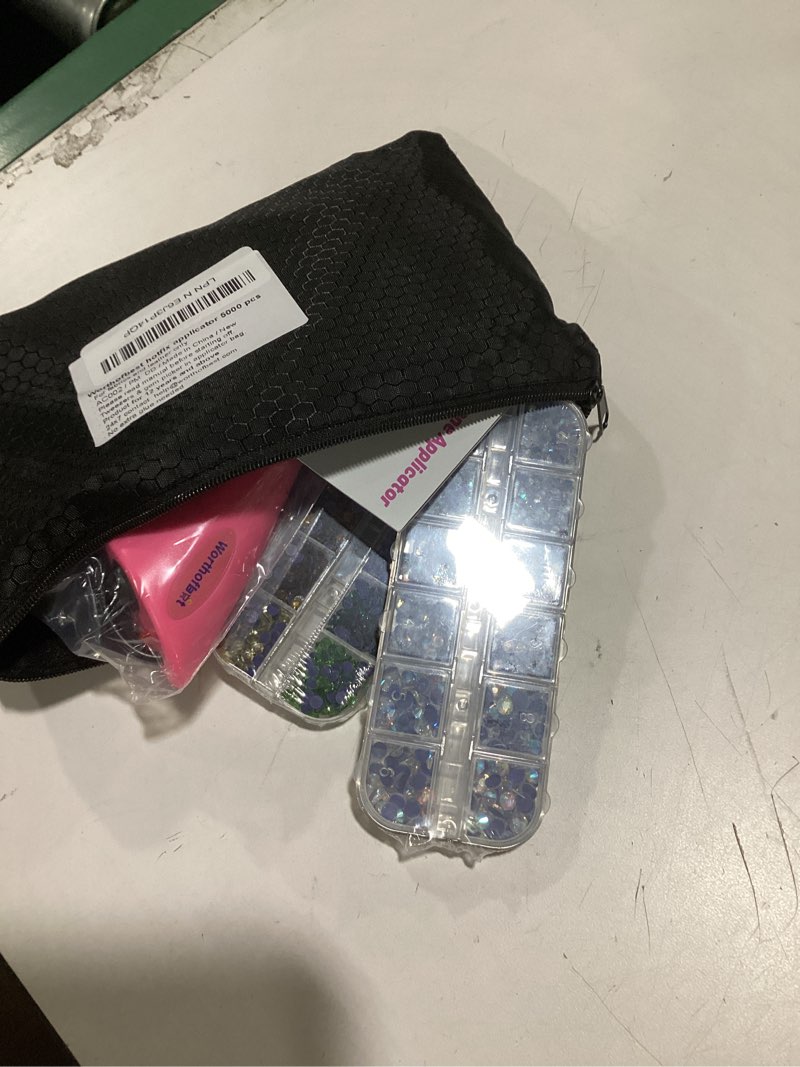 Condition photo showing New/Like New for worthofbest hotfix rhinestone setter, hot fix applicator tool bedazzler kit with rhinestones, kit, hot fixed wand for clothes clothing fabric crafts, 5000 pcs, ab crystal, clear, 3 gems sizes, tips