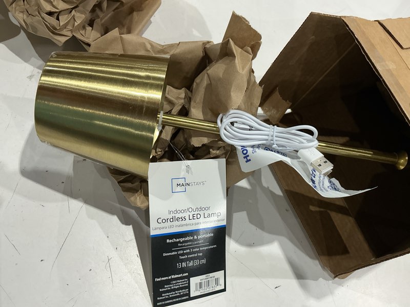 Condition photo showing As Is for mainstays 13-inch rechargeable table lamp with corsair blue finish and touch dimming control (incomplete )