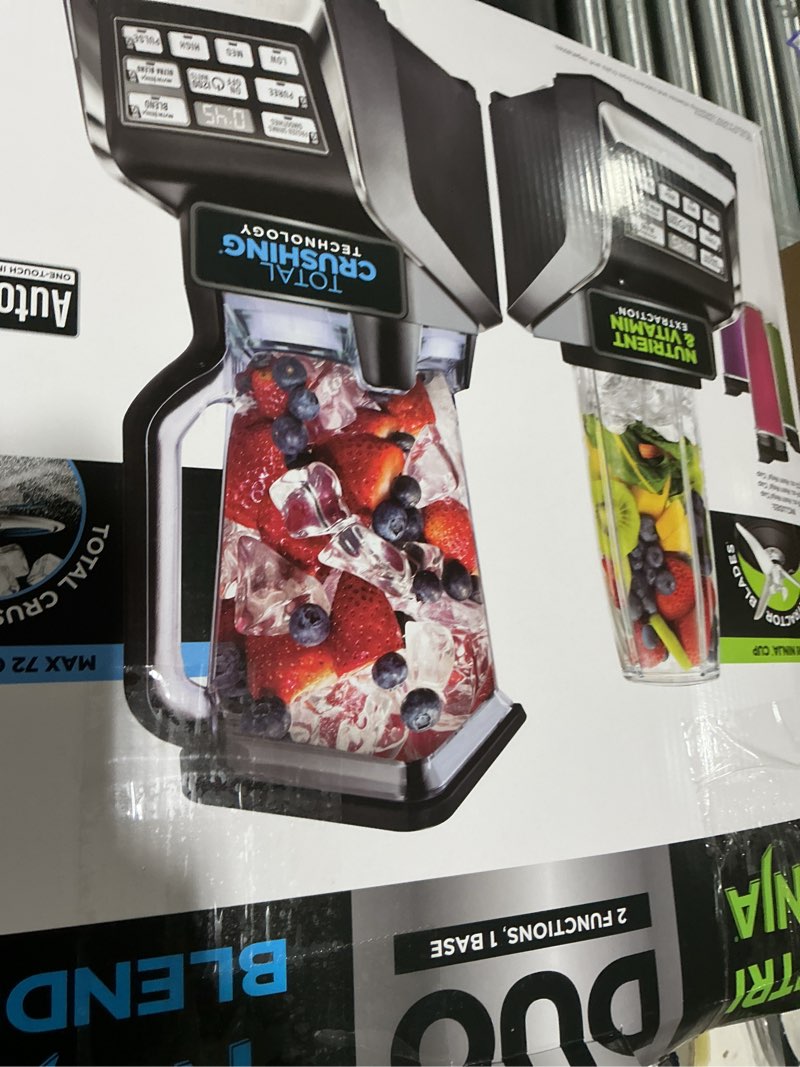 Condition photo showing Good Condition for (Similar to) Ninja BL642 Nutri Ninja Personal & Countertop Blender with 1200W Auto-iQ Base, 72 oz. Pitcher, and 18, 24, & 32 oz. To-Go Cups with Spout Lids, For Smoothies, Shakes & More, Dishwasher Safe, Black
