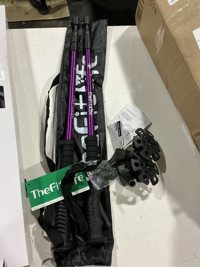 Condition photo showing Good Condition for telescopic trekking poles for hiking, anti-shock nordic walking sticks | hiking poles collapsible lightweight & durable, adjustable from 25.6"-51.2" for men & women, camping backpacking snowshoeing purple