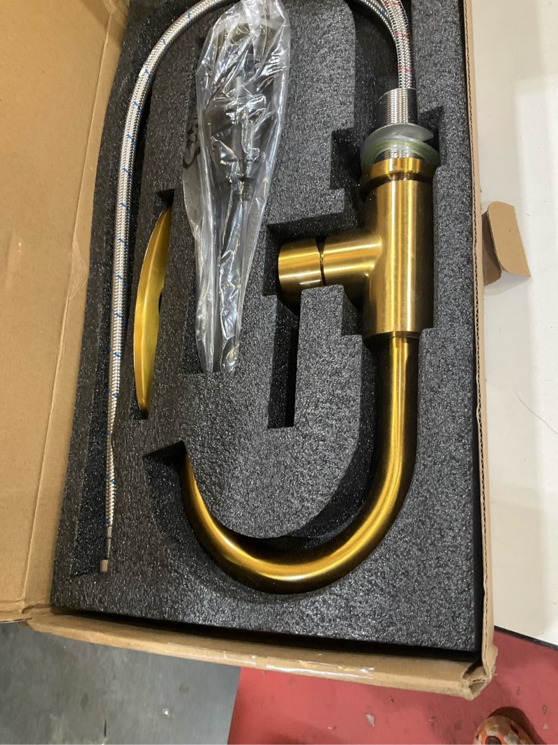 Condition photo showing Good Condition for gold bathroom faucets with pop-up drain, modern single hole bathroom sink faucet with deck plate single handle lavatory faucets brushed gold bar vanity faucet light gold