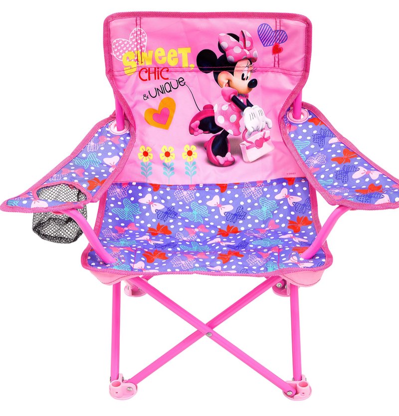 jakks pacific minnie camp chair for kids, portable camping fold n go chair with carry bag, minnie - bows
