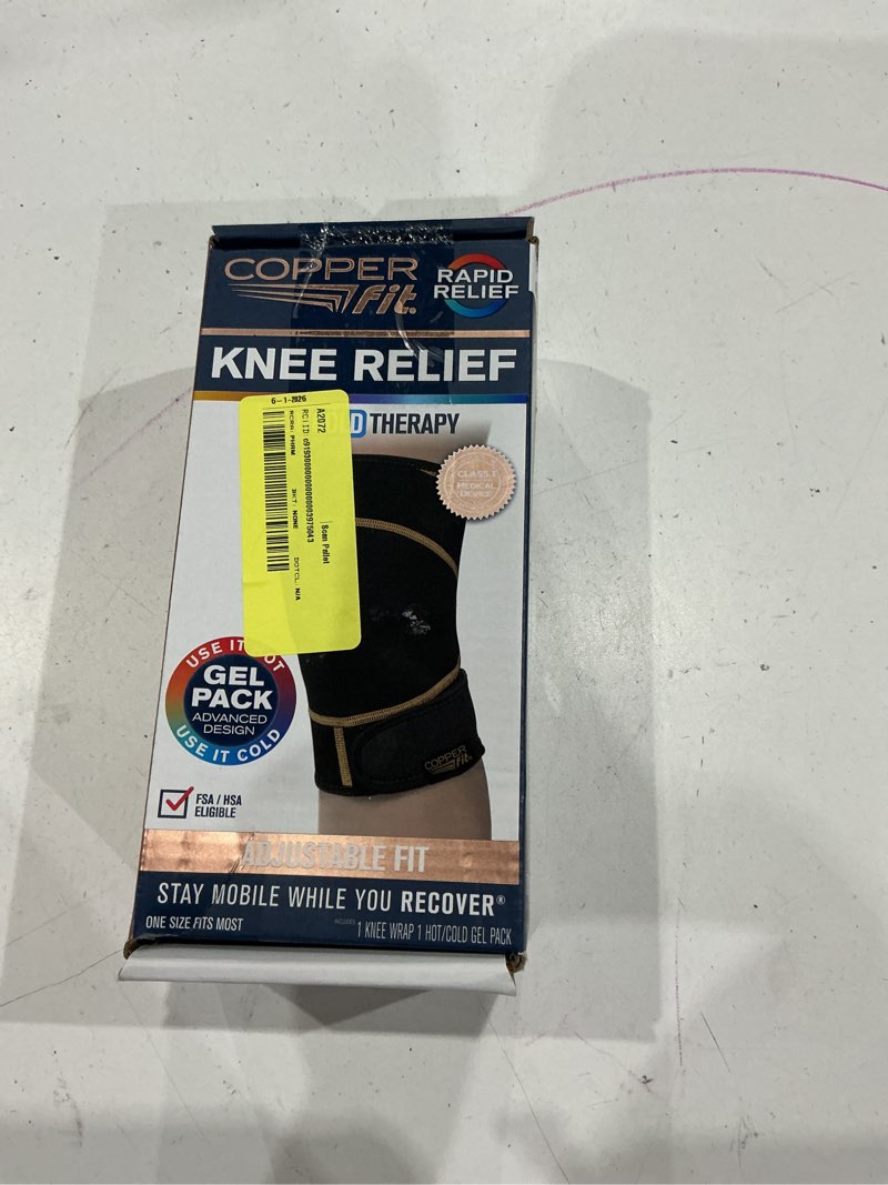 Condition photo showing As Is for copper fit® rapid relief knee wrap | adjustable | hot & cold therapy gel pack