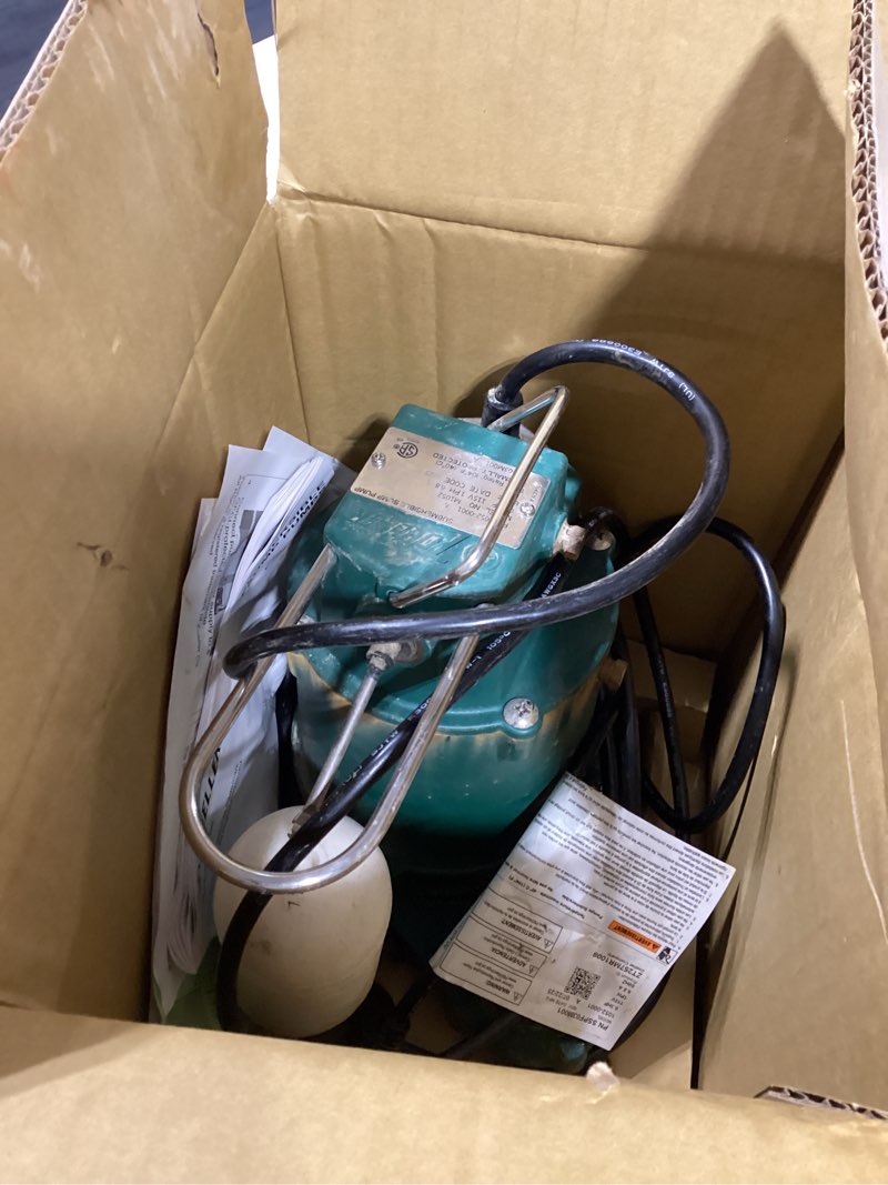 Condition photo showing As Is for zoeller 1/3 hp 2880 gph cast iron vertical float switch ac submersible sump pump