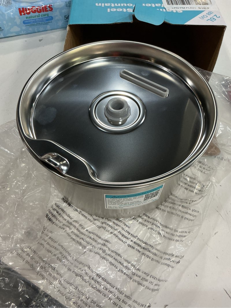 Condition photo showing New/Like New for stainless steel cat water fountain: 88oz/2.6l ultra quiet pet fountain with flower kitty spout & led blue light water dispenser with water level window for cats/dogs indoor (silver) - ihouone fountain + 1 filter & 1 sponge fountain + 1 filter & 1 sponge