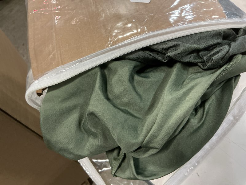 Condition photo showing As Is for Sofa Slipcover with Armrest Pockets 4-Piece Set, Stretch Faux Leather Couch Cover for 3-Cushion Couches(Fits 72-92") - Non-Slip, Machine Washable, Pet & Kid Friendly - Military Green 3 Cushion Sofa Military Green