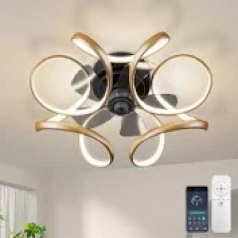Condition photo showing New/Like New for Dalayshia Indoor Ceiling Fans With Lights, Flush Mount Dimmable Size: 15.69, Finish: Gold with Clear Blades