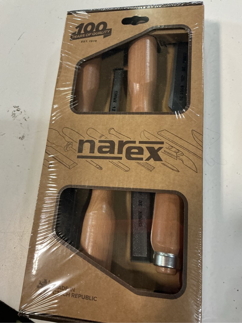 Condition photo showing New/Like New for narex bevel edge chisel set with wooden handles, set of 4 pcs