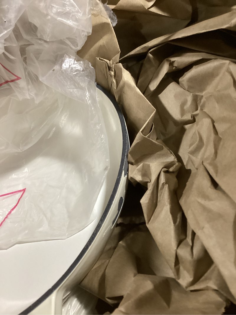 Condition photo showing As Is for Enameled Cast Iron Dutch Oven, 3.8 Quart Pot With Lid, Non-Stick, Round, Oven Safe up to 500F for Marinate, Cook, Bake, Refrigerate and Serve - Cream White