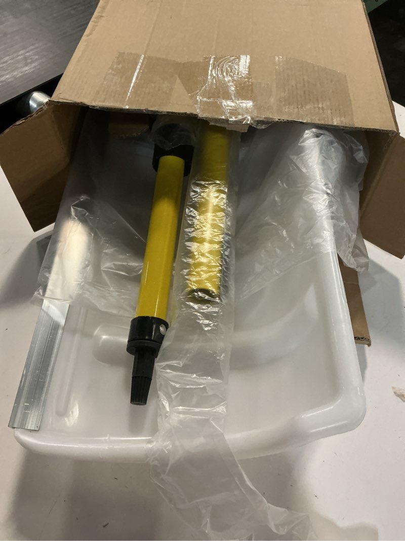 Condition photo showing Good Condition for Snow Pusher: Snow Plow Shovel with Ergonomic Dual D-Handles & 22'' UHMW Blade - Lightweight Manual Snow Shovel for Car, Driveway, Sidewalk & Patio (Bright Yellow) Bright Yellow 58 IN
