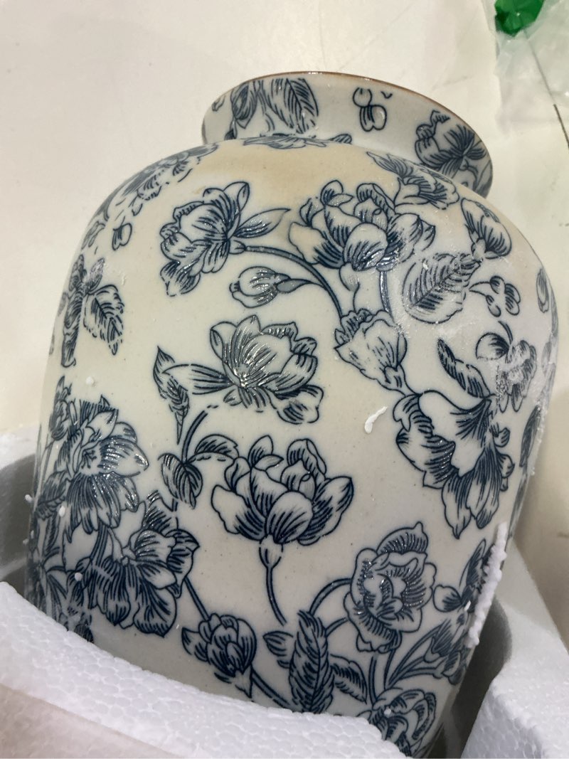 Condition photo showing As Is for blue and white chinoiserie vase - vintage ceramic vase with antique design, perfect for chinoiserie home decor 9in flower vase04