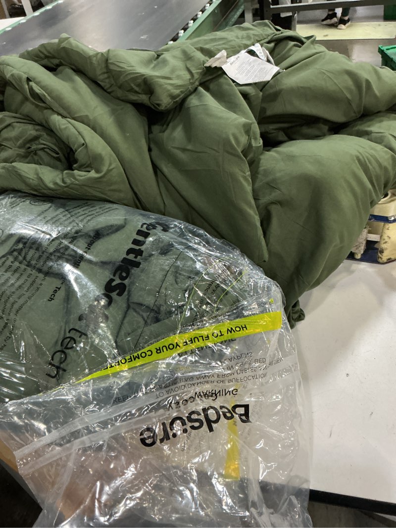 Condition photo showing As Is for bedsure queen comforter set olive green - bed in a bag queen size bedding 7 pieces, gentlesoft™ pintuck bed set gift for family, pinch pleat all season comforter with sheets, pillowcases & shams queen 02 - olive green