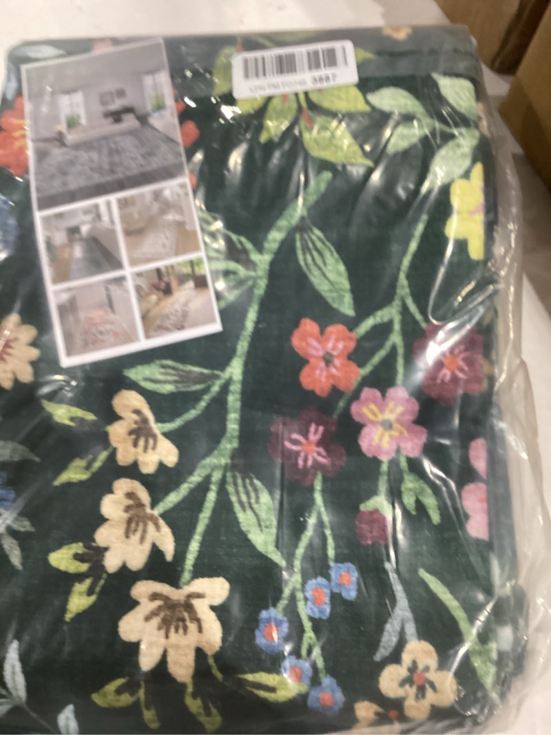 Condition photo showing Good Condition for living room rug 5x7 rug machine washable area rug floral non-slip low pile large rugs for living room, bedroom, farmhouse, dining room, kids playroom (emerald green) emerald green 5' x 7' (rectangular)