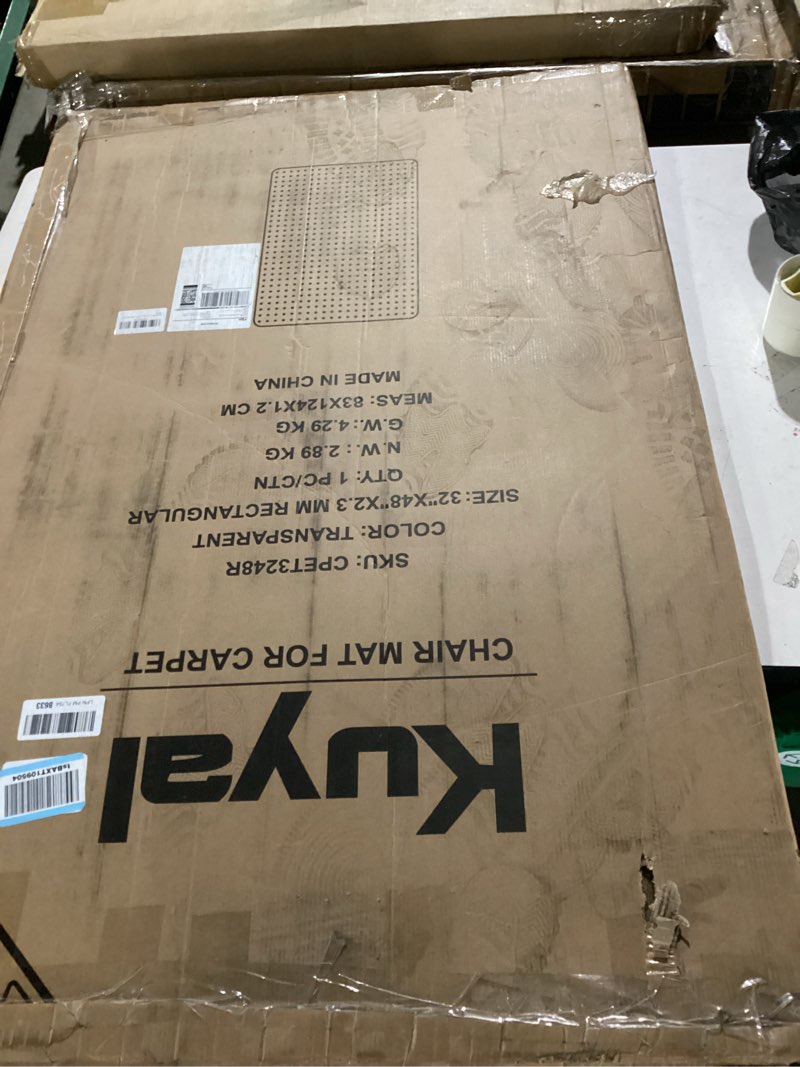 Condition photo showing As Is for kuyal office chair mat for carpet, 32x48 clear heavy duty computer chair mat, under desk protector carpeted floors mat, easy chair movement,ship flat 1 32" x 48"