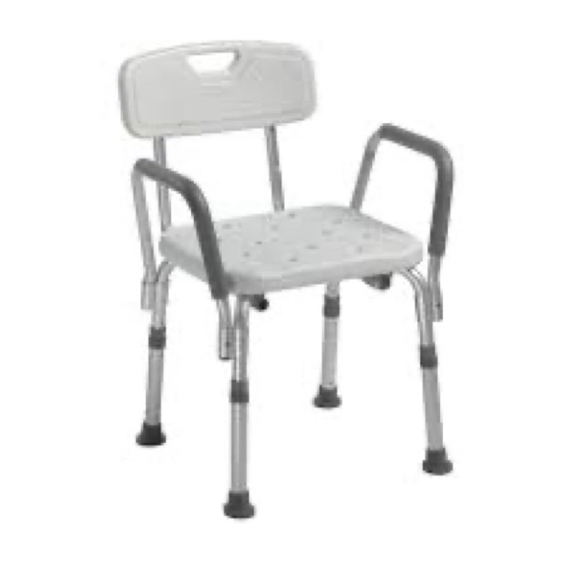 Drive Medical 12445KD-1 Shower Chair with Back and Padded Arms, Adjustable Height Bath Stool with No
