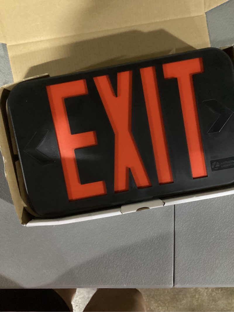 Condition photo showing As Is for tanlux red exit sign with emergency lights, led emergency exit light with battery backup, ul listed, ac 120/277v, commercial emergency lights combo for business - 1 pack 1 pack white housing+red letter