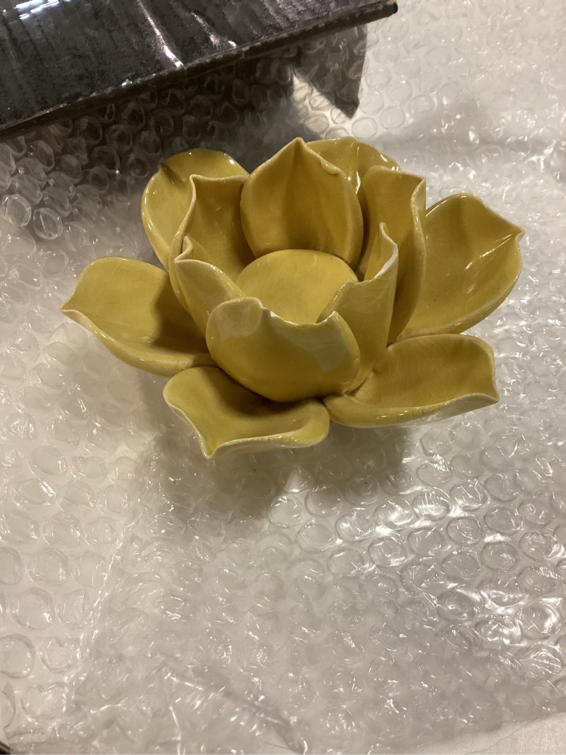 Condition photo showing As Is for homart lotus tea light holder, yellow