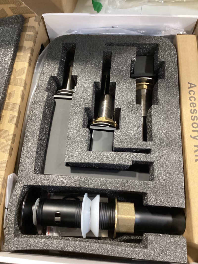 Condition photo showing Good Condition for kes all metal black bathroom faucets with pop up sink drain with overflow, 8 inch widespread bathroom faucet 3 hole vanity, sus 304 stainless steel matte black, l4350lff12-bk-c1 w/ drain(with overflow) black