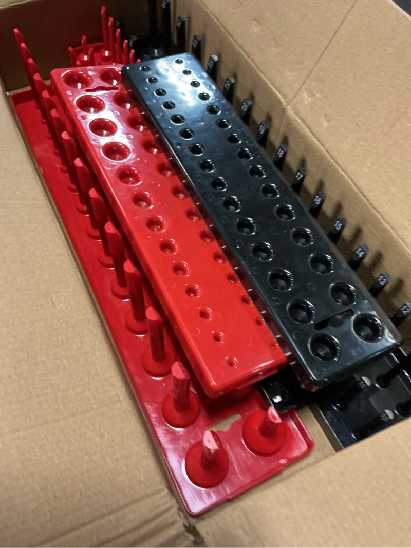 Condition photo showing Good Condition for aiuitio 6pcs socket organizer tray set, red sae & black metric socket storage trays, 1/4-inch, 3/8-inch & 1/2-inch drive deep and shallow socket holders for toolboxes 6pcs socket organizer (store 170 sockets)