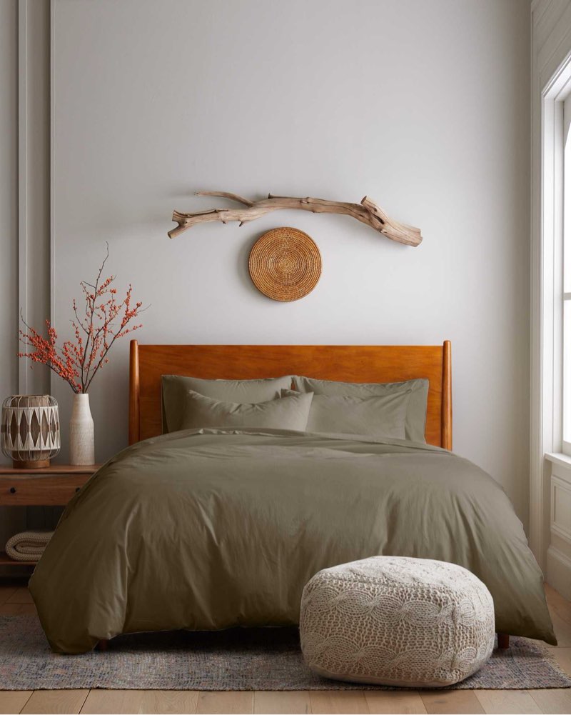 quince, organic brushed cotton duvet cover(king/cal)dusty olive