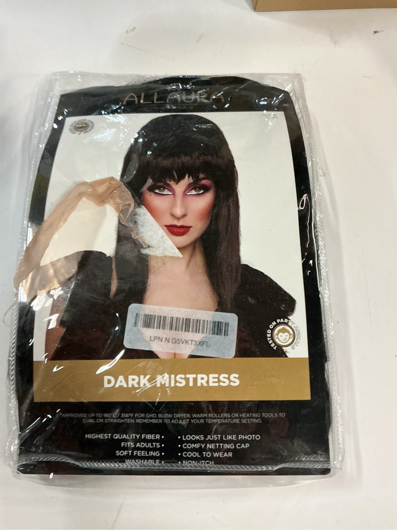 Condition photo showing item condition for allaura vampire wig mistress of the dark black wig – black beehive wig for witches vampires & halloween queens | compatible with elvira mistress of the dark