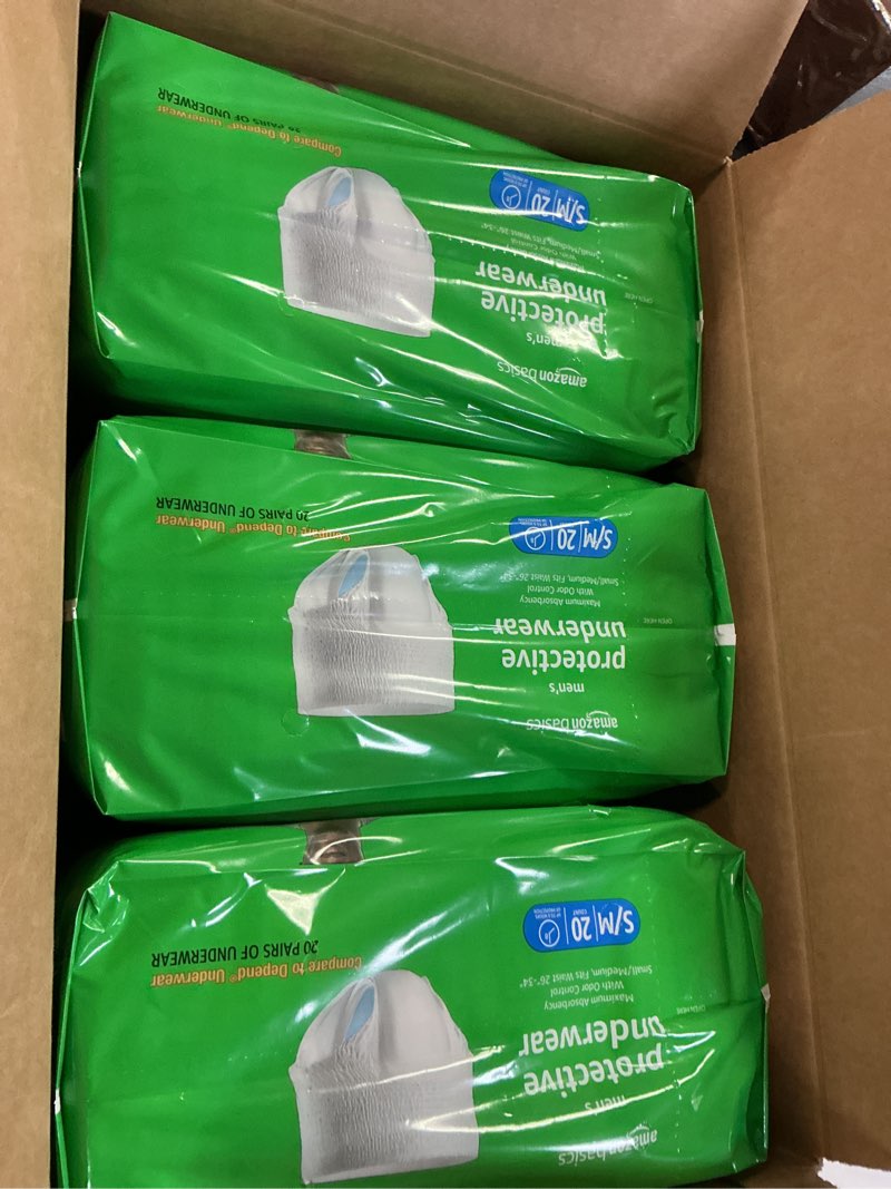 Condition photo showing Good Condition for Amazon Basics Incontinence Underwear for Men, Maximum Absorbency, Small/Medium, 60 Count (3 Packs of 20) Small/Medium 60.0
