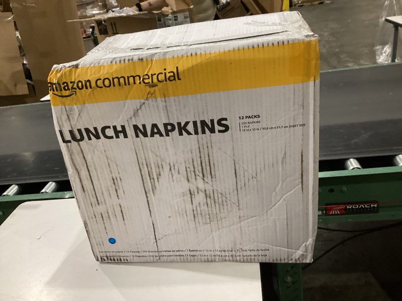 Condition photo showing New/Like New for amazoncommercial 1-ply white disposable lunch napkins for restaurants and events, party napkins, 250 napkins per pack (12 packs), 12 x 12 sheet 12 packs lunch napkin