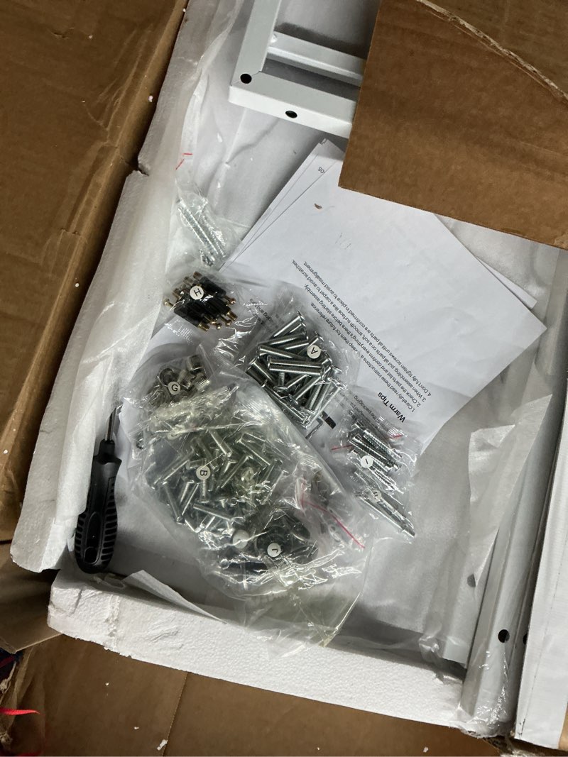 Condition photo showing As Is for Tribesigns 55-inches Reversible L Shaped Desk with Drawer, Modern White L Corner Desk Home Office Table with Storage Shelves and Monitor Stand, Wooden and Metal PC Desk for Small Space