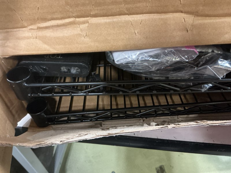 Condition photo showing New/Like New for hyper tough 3-tier multipurpose wire shelving rack  black color 750lbs load capacity  for adult