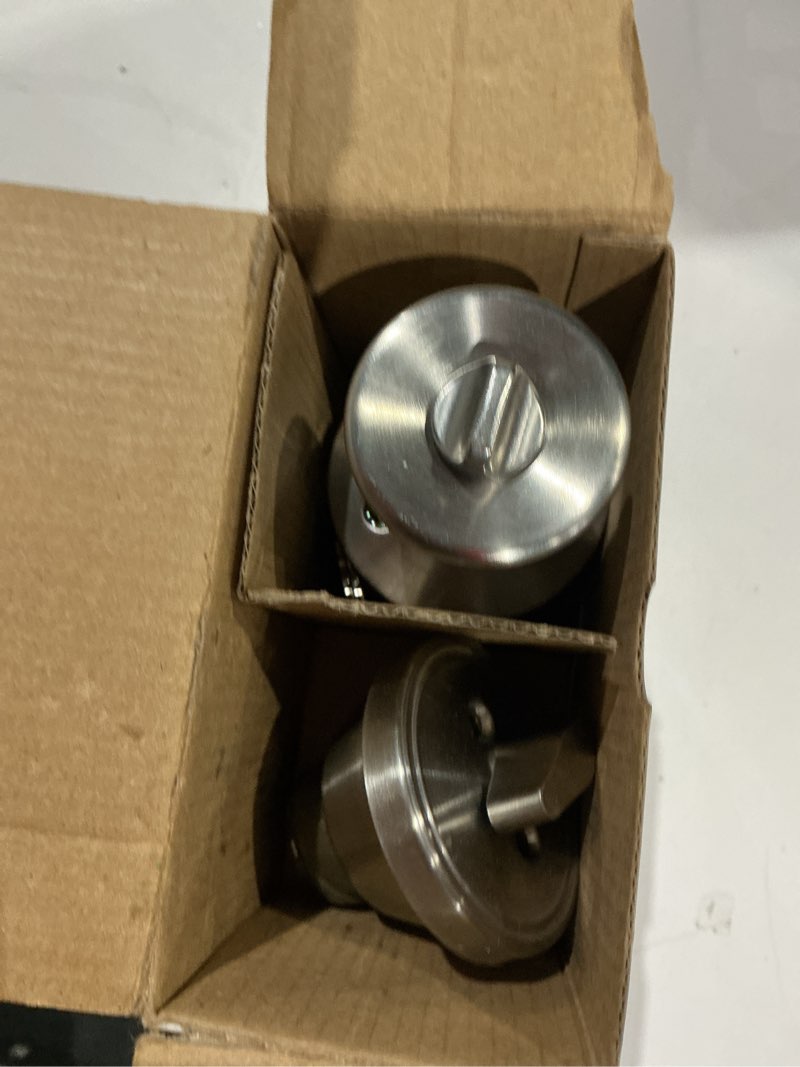 Condition photo showing As Is for reliabilt gallo stainless steel exterior single-cylinder deadbolt keyed entry door knob combo pack