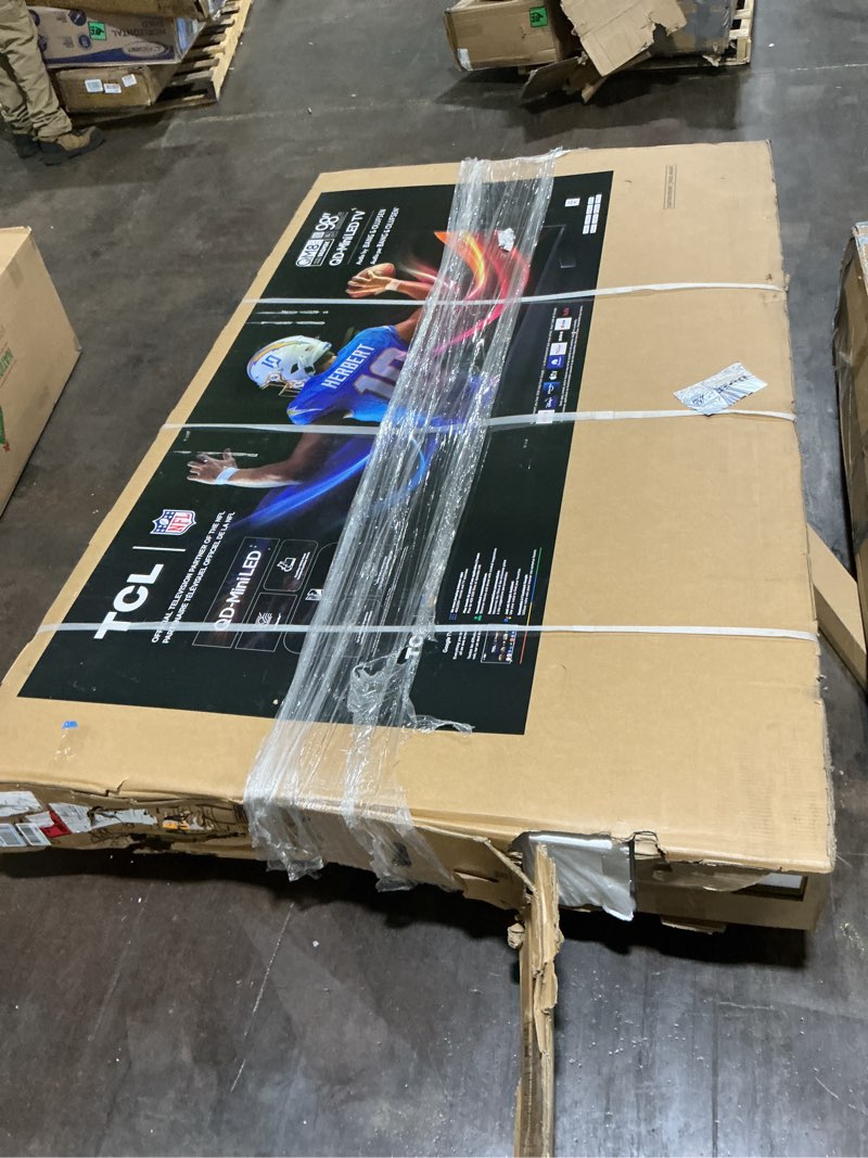 Condition photo showing As Is for TCL 98 Inch Class QM8K Series | Mini LED QLED 4K HDR | 98QM8K, 2025 Model | 120HZ-144HZ Anti Reflective Wide Angle Screen Smart Google TV Dolby Atmos | Voice Remote Alexa Gaming Streaming Television 98 inches