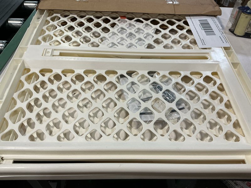 Condition photo showing New/Like New for toddleroo by north states 42” wide supergate ergo baby gate, made in usa: for doorways or stairways. includes wall cups. pressure or hardware mount. 26” - 42” wide (26" tall, ivory) (b0065adp4c)