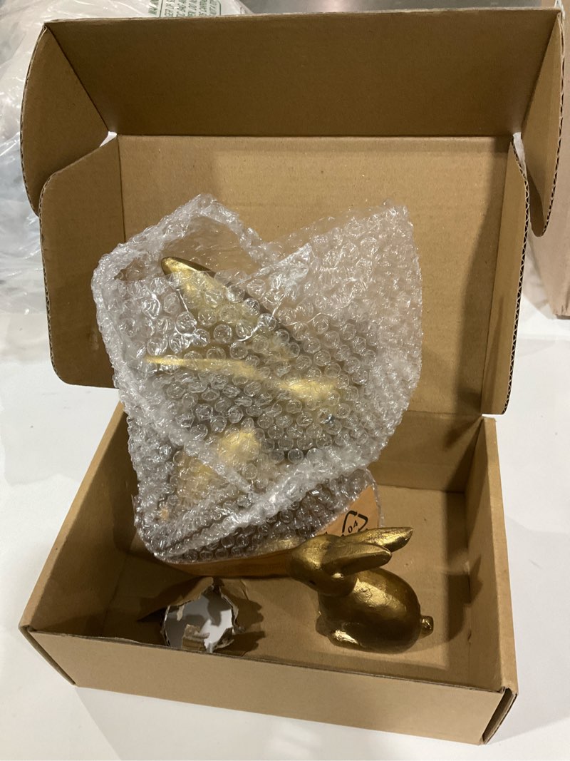 Condition photo showing As Is for DN DECONATION Golden Polyresin Bunny Decor Rabbit Figurines, Easter Bunny Statue Set of 3 for Spring Tabletop Decor Golden Polyresin(set of 3) incomplete 