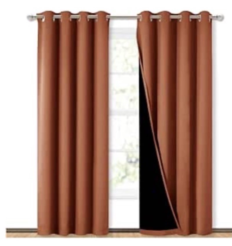nicetown burnt orange blackout curtains 90 inches long, full light blocking drapes with black liner 