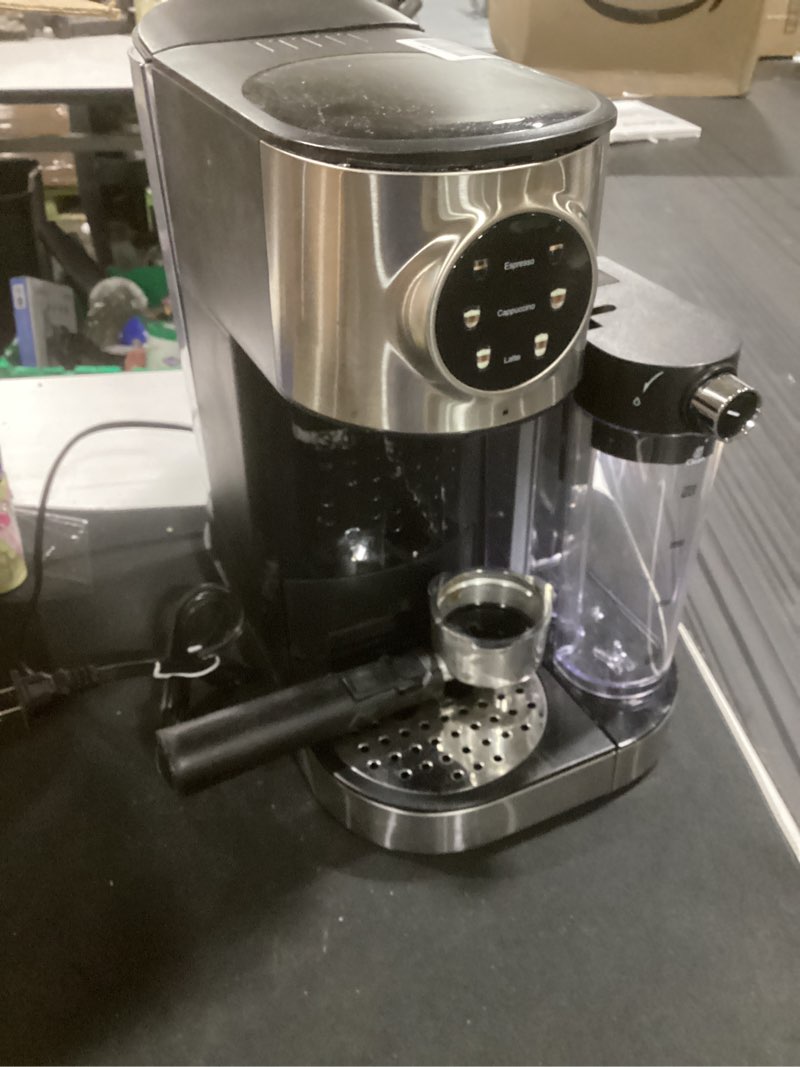 Condition photo showing As Is for espresso machine 20 bar, super compact espresso maker stainless steel with touch screen, professional coffee machine, automatic milk frother for cappuccino 41oz water, 24oz milk