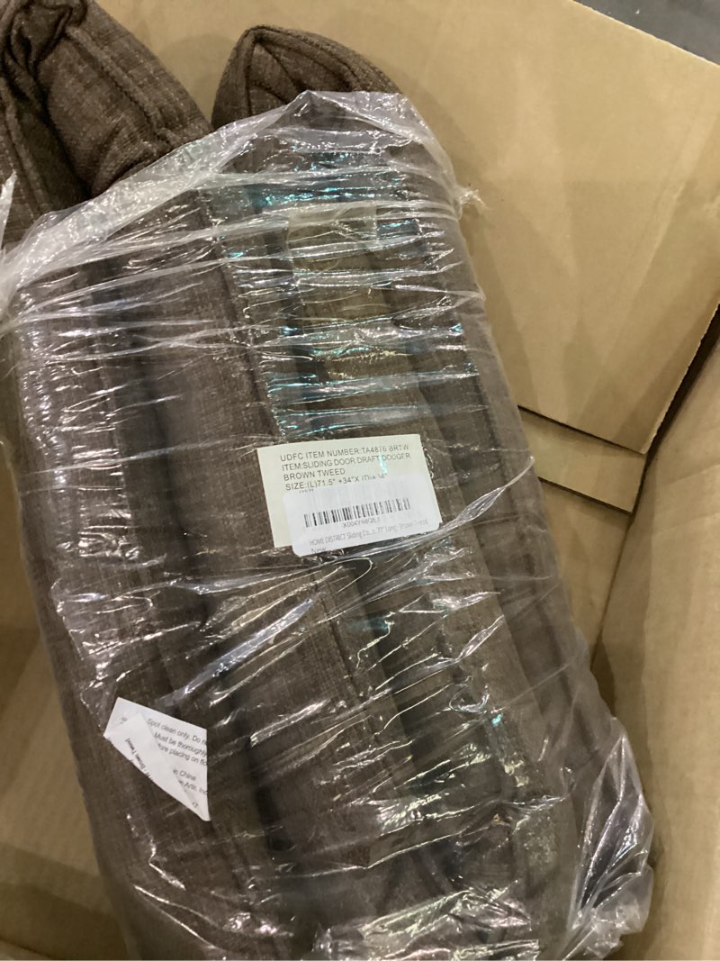 Condition photo showing As Is for HOME DISTRICT Sliding Door Draft Stopper - Glass Door Draft Blocker, Patio Under Door Draft Stopper, Door Air Blocker Draft Dodger - Approx. 71" Long - Brown Tweed