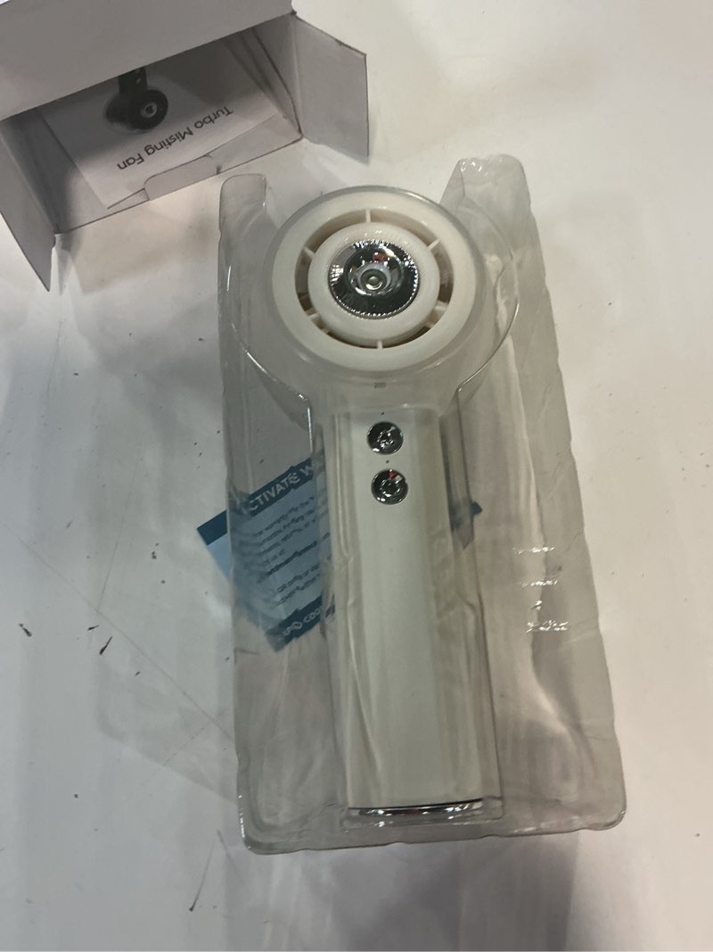 Condition photo showing Good Condition for misting portable handheld fan, powerful turbo motor, 6000mah rechargeable battery, personal mini fans with 4 strong wind, cooling gadgets for travel, camping, beach, outdoor, gifts for women men-ivory white