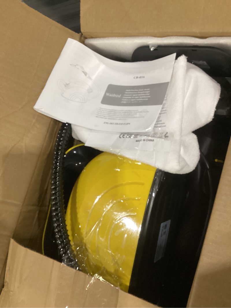 Condition photo showing As Is for steam cleaner, steam cleaner for home, handheld steamer for cleaning with 21 accessories, 248 °f high temperature, suitable for grout, floor. sofas, upholstery, yellow