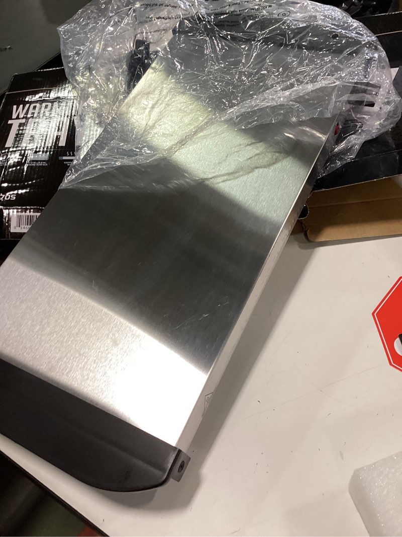 Condition photo showing New/Like New for OVENTE Electric Warming Tray with Adjustable Temperature Control, Compact Food Warmer & Server for Buffets, Parties, Events, and Dinners, Cool-Touch Handles, Stainless Steel, Silver FW170S Warming Tray - Silver