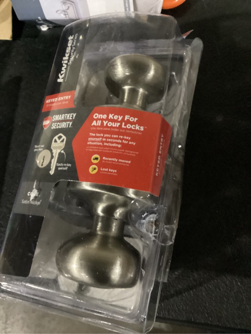 Condition photo showing As Is for kwikset smartkey security satin nickel entry knob kw1 2-3/4 in.